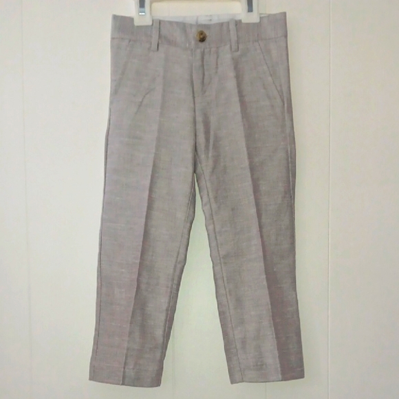 Janie and Jack Boys Linen Blend Light Gray Formal Straight Leg Dress Pants 3 - Picture 1 of 11